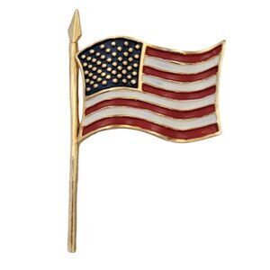 Marvella Vintage Red White Blue Enamel Patriotic US Waving Flag Pin Signed E737